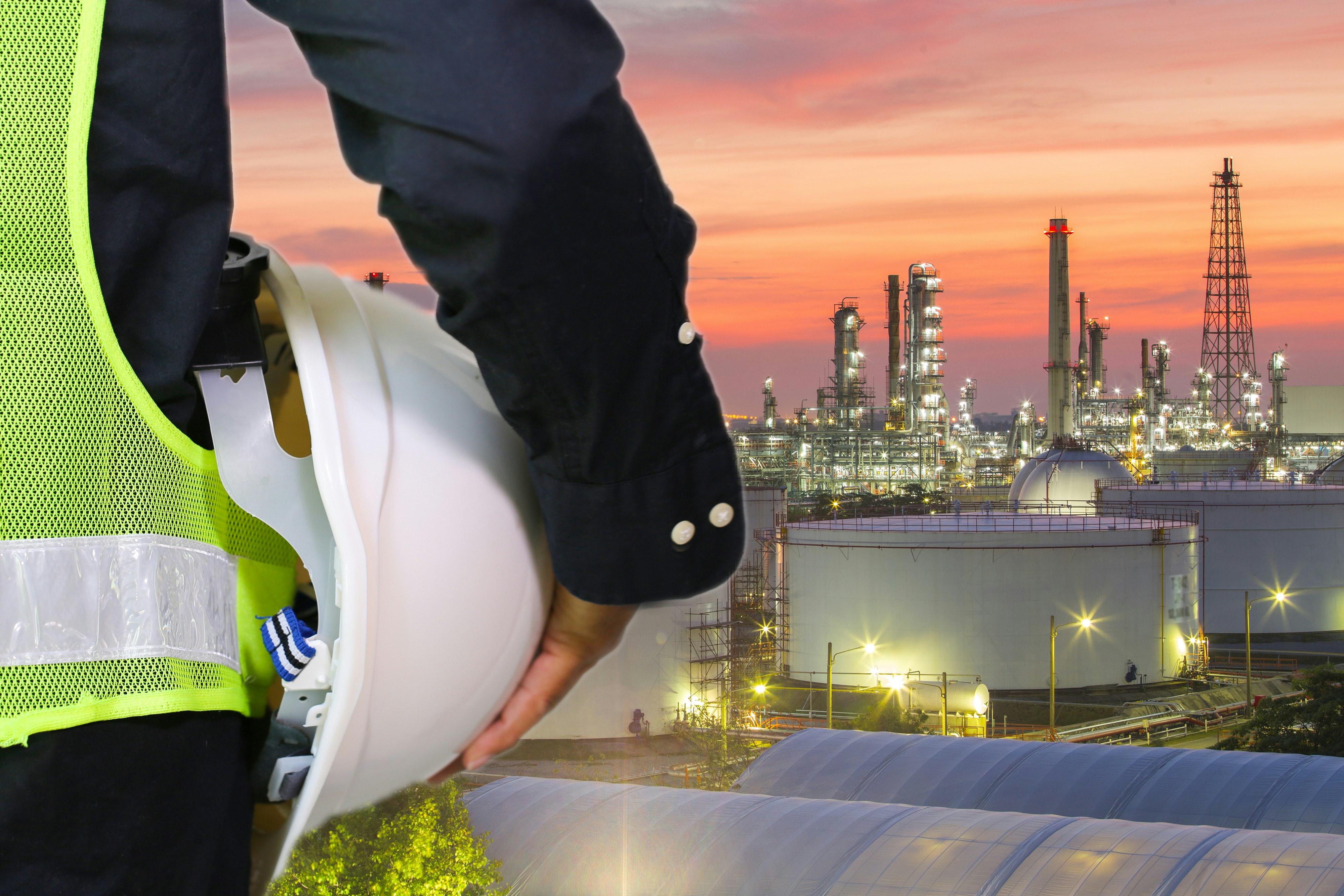 engineer, worker, safety, helmet, process, petrochemical, industry, industrial, evening, plant, ProRox, one person, back