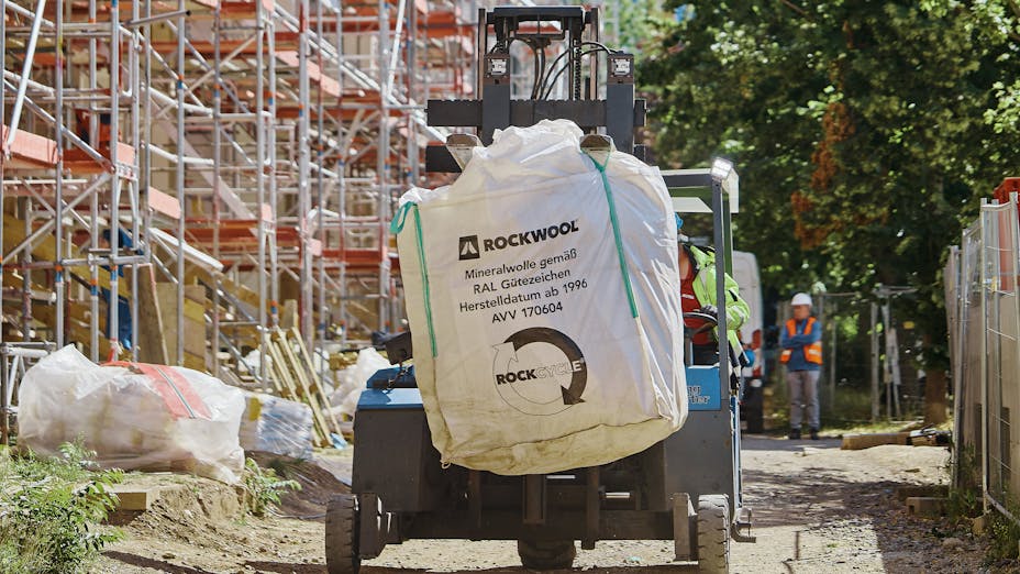 Circularity, recycling, big bag, forklift, building site, sustainability report, rockcycle