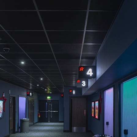 Cineworld, UK, Gloucester, Main Contractor - Brittania Construction, Ceiling Contractor - D & G Ceilings, Wayne Hutchinson, Rockfon Color-all, Charcoal