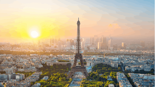 Paris and the Eiffel tower at sunset
