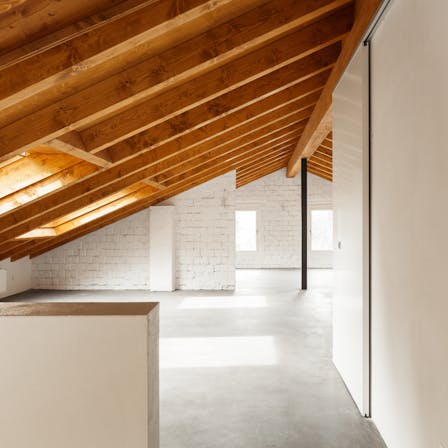 Attic, roof, wood panel, open space, interior