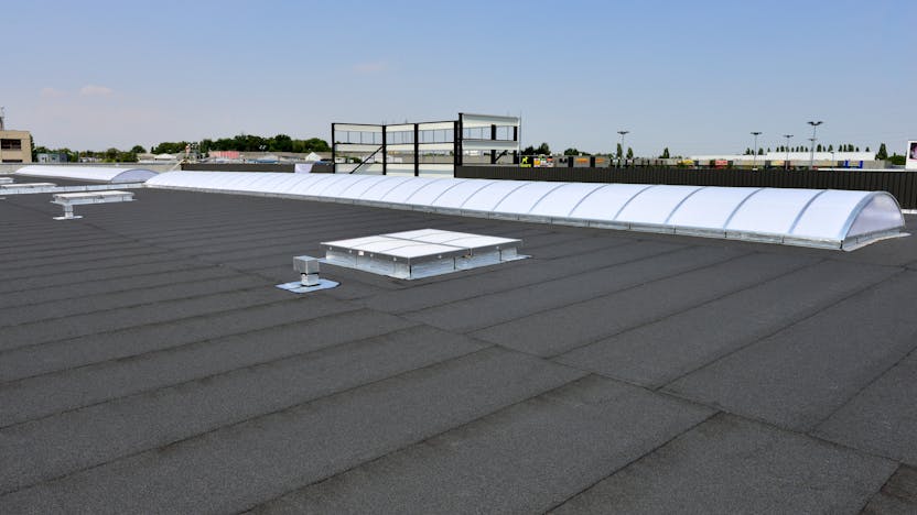 Flat roof, FRI, Metal Box, étanchéité bitume, bitumen roof-board, Rockfleece B Energy