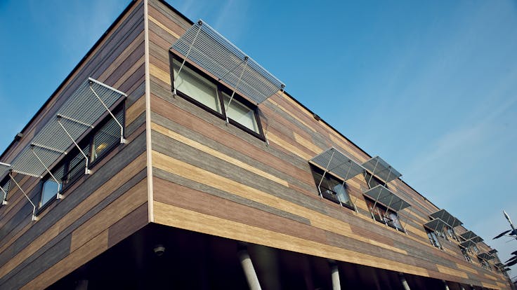 New school building cladded with Rockpanel Woods, located in Zaltbommel, The Netherlands
