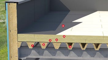 Ocieplenie Dachu Płaskiego na Blasze Trapezowej Perforowanej Warstwy Klejone (numerki), flat froof, HARDROCK MF PLUS 