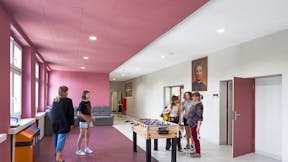 Classroom in Don BOSCO Salesian School Complex in Wrocław Poland with Rockfon Blanka Rockfon Color-all X-Edge