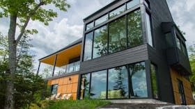 Modern, home, exterior, windows, walls, panel, forest, residential