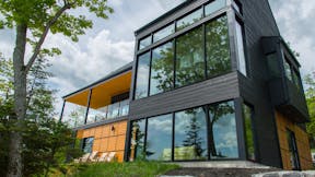 Modern, home, exterior, windows, walls, panel, forest, residential