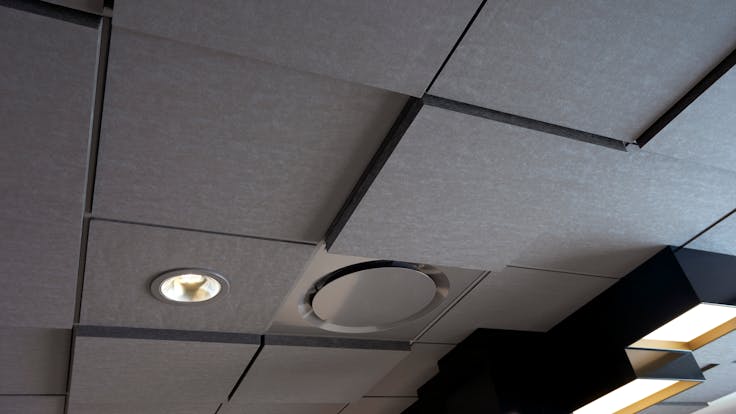 Parafon Step for Grids ceiling in colour grey installed at architect office in Gävle, Sweden.