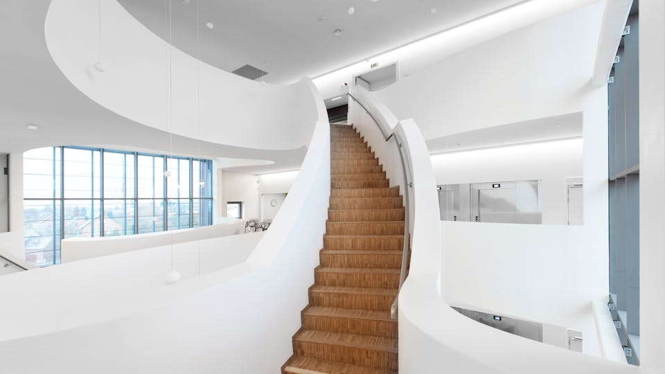 Staircase with an acoustic ceiling