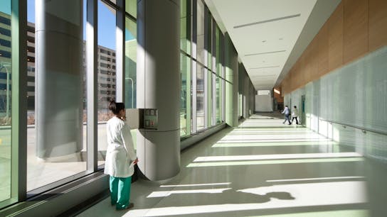 Rush Hospital Case Study 2, hospital, hallway, window, walkway