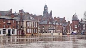Flooded buildings alongside the River Ouse, York.