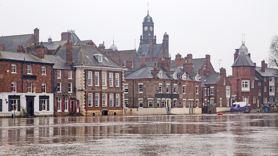 Flooded buildings alonside the River Ouse, York