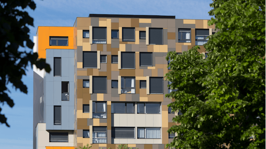 Le Petit Train in Montpellier, France cladded with Rockpanel Colours facade cladding