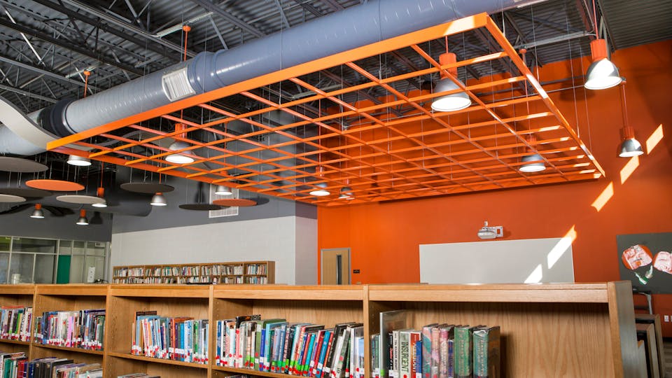 Featured products: Rockfon® CurvGrid™ One-directional Curved Ceiling System - Rockfon® Cubegrid® Open Plenum 15/16" Ceiling - Rockfon® Infinity™ Standard Perimeter Trim - Rockfon® Planostile™ Lay-in Metal Panel Ceiling System