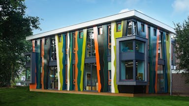 New part of school buidling cladded with Rockpanel Brilliant in Maasienl (Roermond), The Netherlands