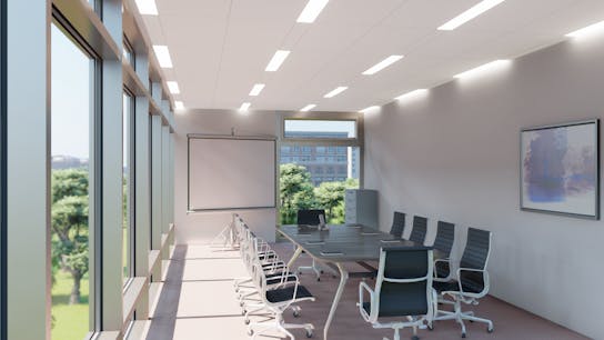 NA-Rockfon Module, 3D room render, office, Alaska, Sonar, linear lighting