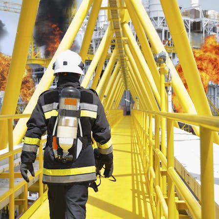coatings, fireman, firefighter, walking, oil rig, fire, lapinus