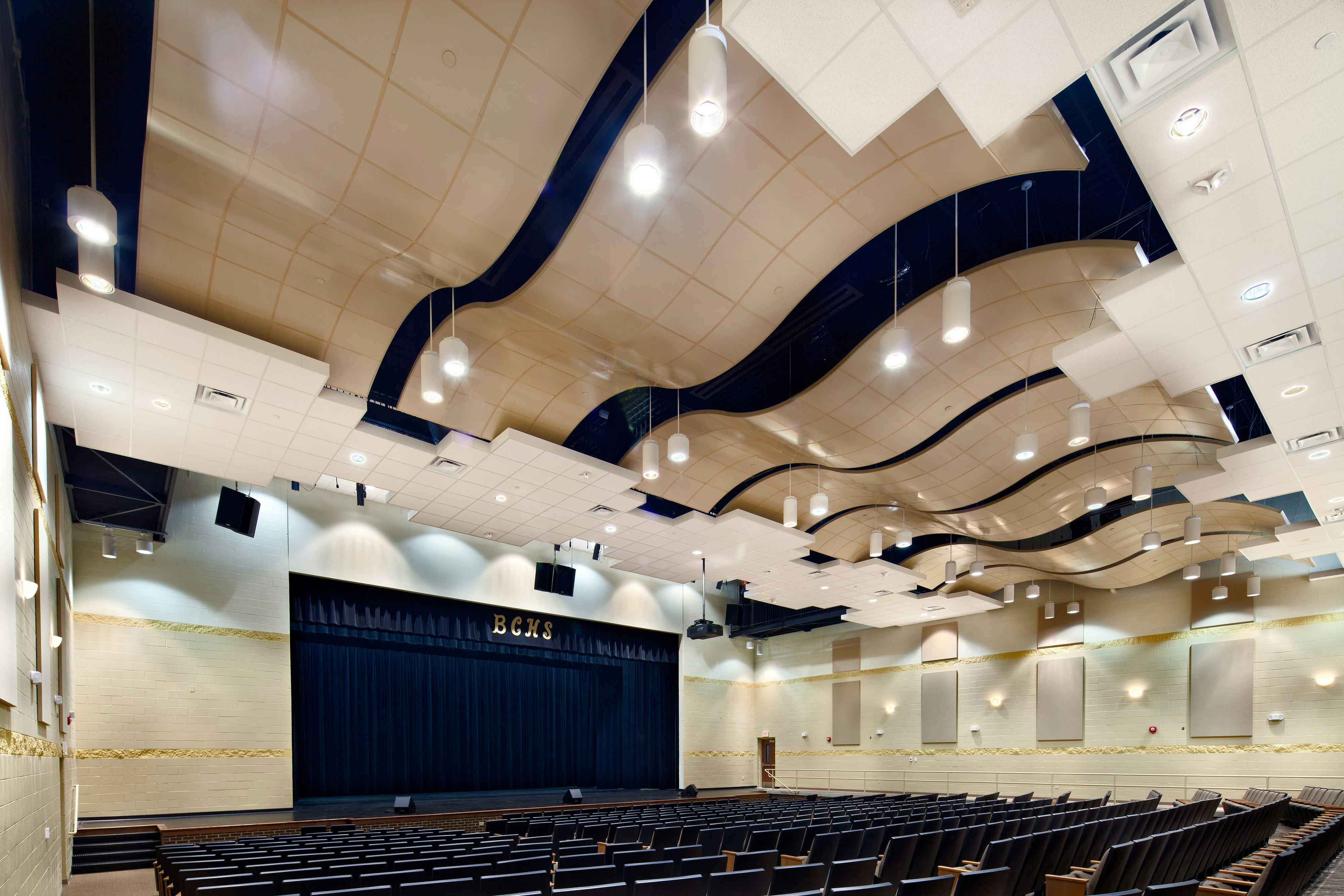 Bradley Central High School Fine Arts Center, KBJM Architects, TRI-CON, CurvGrid, Two-Directional Aluminum Grid Suspension System, Solid Aluminum Panels, 1200 Standard Suspension System, Infinity Perimeter Trim, Education, Pepple Photography - Originally uploaded June 24, 2011 (by deleted user) - PIM