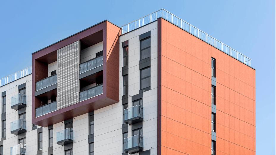 Beaumont Court and Richmond House in Southend on Sea, Essex (United Kingdom) with Rockpanel Stones FS-Xtra facade cladding