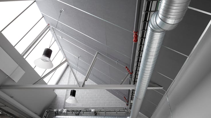 Parafon Buller ceiling in colour grey installed at Assar Innovation Centre in Skövde, Sweden.