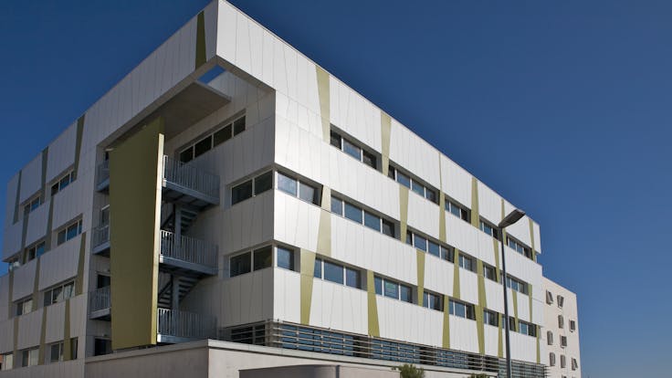 The Fahrenheit building in Montpellier, France with Rockpanel Colours exterior cladding