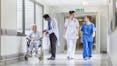 Hospital corridor, patients, hospital staff