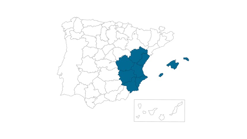 Map of Spain with sales representative and contact person Carlos Escudero