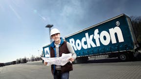 truck, lorry, logistics, transport, rockfon, man in front of truck