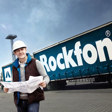 truck, lorry, logistics, transport, rockfon, man in front of truck
