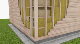 Wooden building, facade, ETICS, construction of the wall of a wooden building with insulation