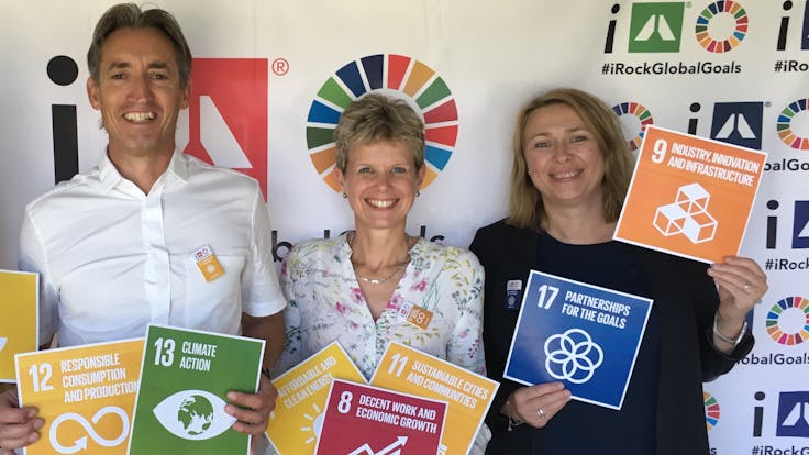 Picture of sustainability team infront of #irockglobalgoals banner - USED for Social media when talking about the team