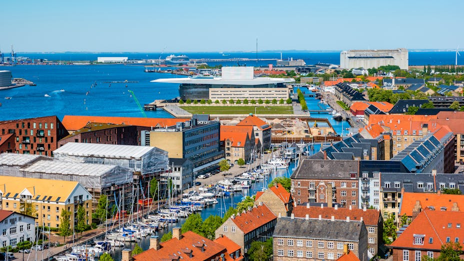 Copenhagen harbour seen from drone