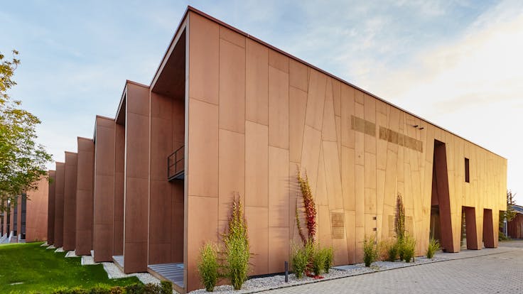 Offices and factory of the Brunner family business in Eggenfelden, Germany cladded with Rockpanel Natural facade cladding