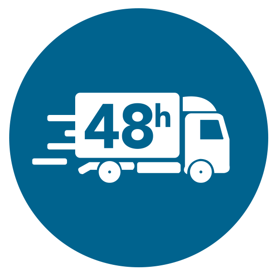 icon, delivery service, logistics, truck, lorry, 48h, 48 hour deliver, icon, white on blue, png