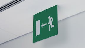Signage, exit sign, Rockfon Fusion, ventilation outtake