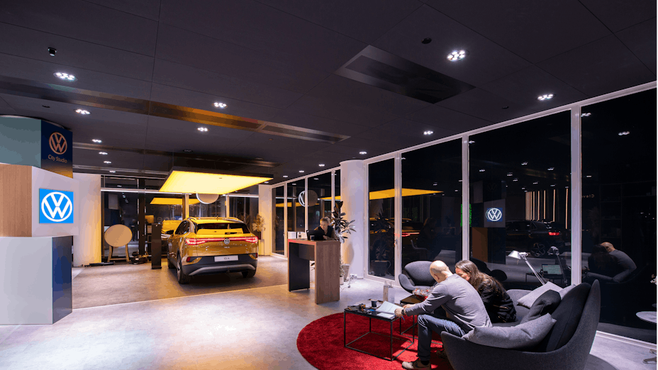 VW Showroom in Copenhagen with Rockfon Color-all Black in X-edge