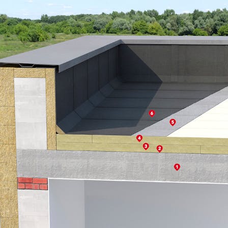 Ocieplenie Dachu Płaskiego na  STROPIE BETONOWYM Warstwy Klejone (numerki) flat froof, HARDROCK MF PLUS 