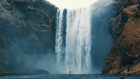 AR 2022, cover, waterfall, man in a waterfall, Iceland, Skógafoss, Ísland