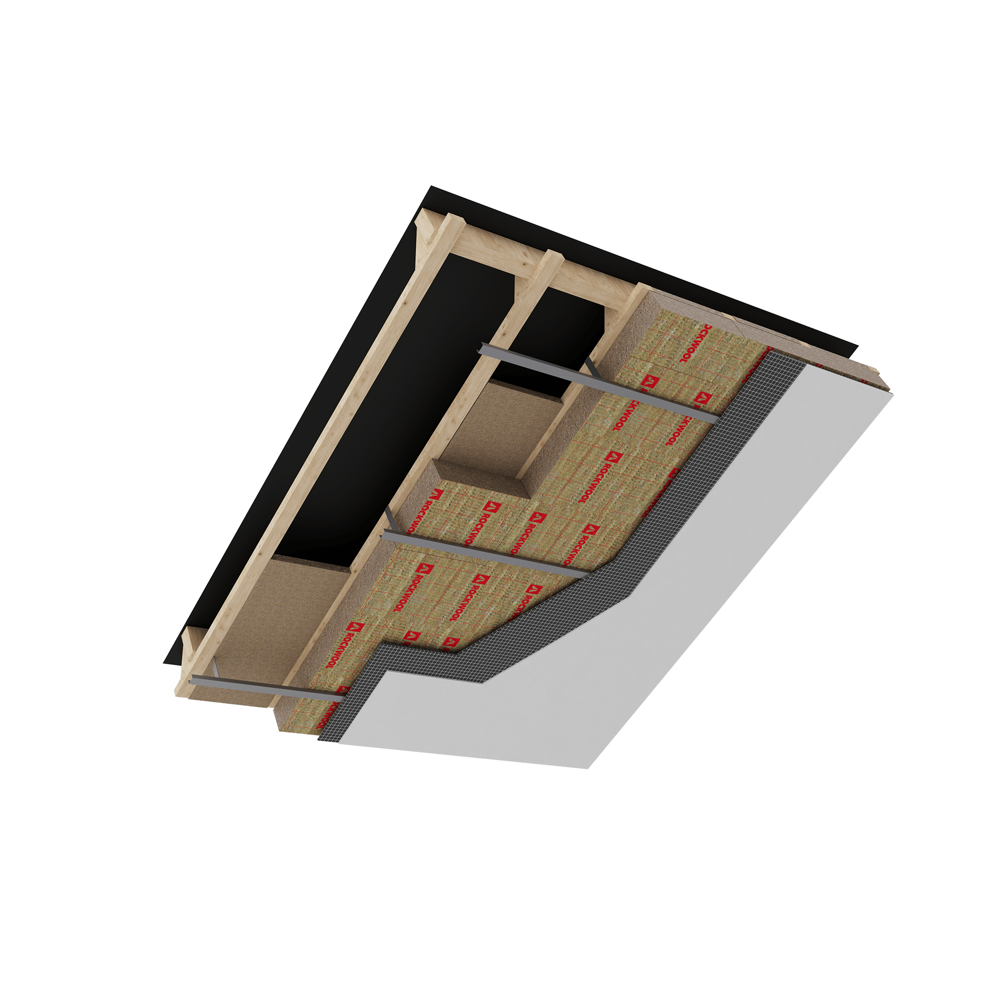 Schema combles aménagés pitched roof Double couche Rockcomble pour site web Rockcomble Flex Deltarock Rockplus Premium