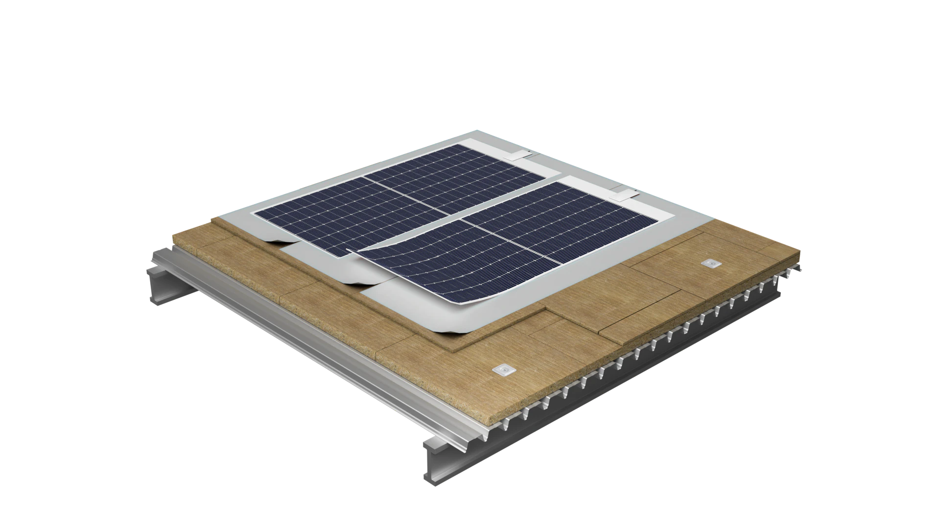 Rockfit PV - avec membrane PVC sous membrane photovoltaïque, sans membrane d'étanchéité entre les deux isolants