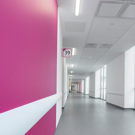 Southmead Hospital,UK,Bristol, 110,000m2 installed in total by CCP (not all ROCKFON), Main Contractor - Carillion, North Bristol NHS Trust, Carlton Ceilings & Partitions, Slough, Julian James, MediCare Standard, E-edge, 600 x 600, 1200 x 600, White, Rocklink 24