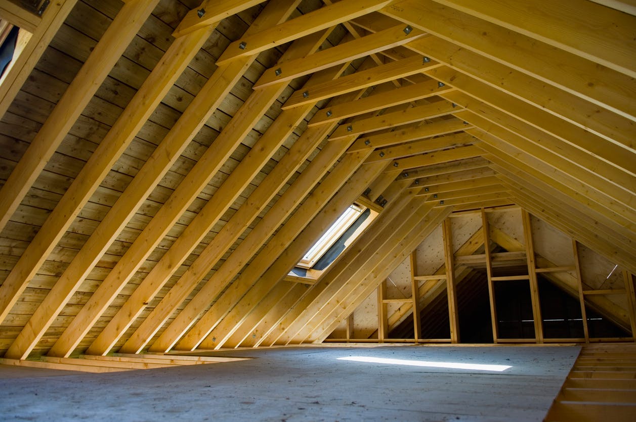 Attic, insulation, wood, construction, beam, room, home, wall