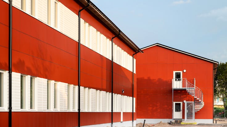 Mariedalsskolan in Varberg, Sweden cladded with Rockpanel Colours facade cladding
