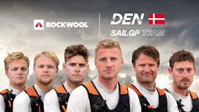 Denmark SailGP team picture with sky and logo