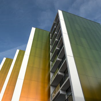 The Weezenhof, multi-unit family houses (Appartment blocks) in Nijmegen, The Netherlands. Cladded with Rockpanel Chameleon