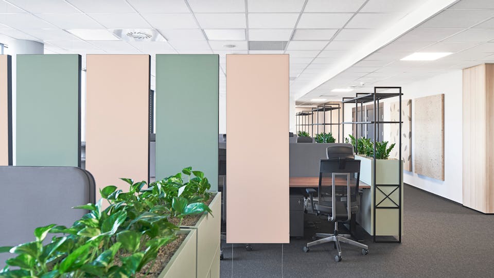 Acoustic ceiling solution: Rockfon Canva® Hanging divider, 1800 x 600