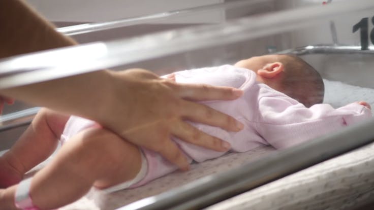 Newborn baby in hospital, Bradford Maternity Unit, Incubator, Screengrab from case study video, Thumbnail for website