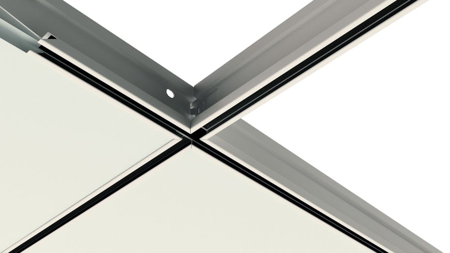 Rockfon® System Ultraline E™ allows for the easy integration of partition walls, track lighting and signs due to the narrow groove in the grid.