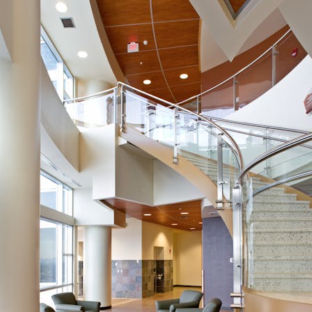 Infinity Perimeter Trim, Metalwood Finish, Planostile Snap-in Panels, Just Rite Acoustics, CTA Architects & Engineers, L'Heureux Page Werner PC Architects, Benefis Healthcare Heart Institute Patient Tower, J K Lawrence Photography, Interior