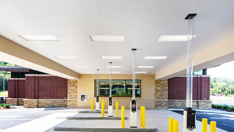 NA, State Employees’ Credit Union (SECU), Granite Quarry branch office, Summit Design and Engineering Services, Office, Planostile Snap-in, Specialty Metal Ceilings